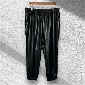 JOHNNY WAS Black Vegan Leather Jogger Buttery Soft Elastic Silk‎ Lined Pants XL
